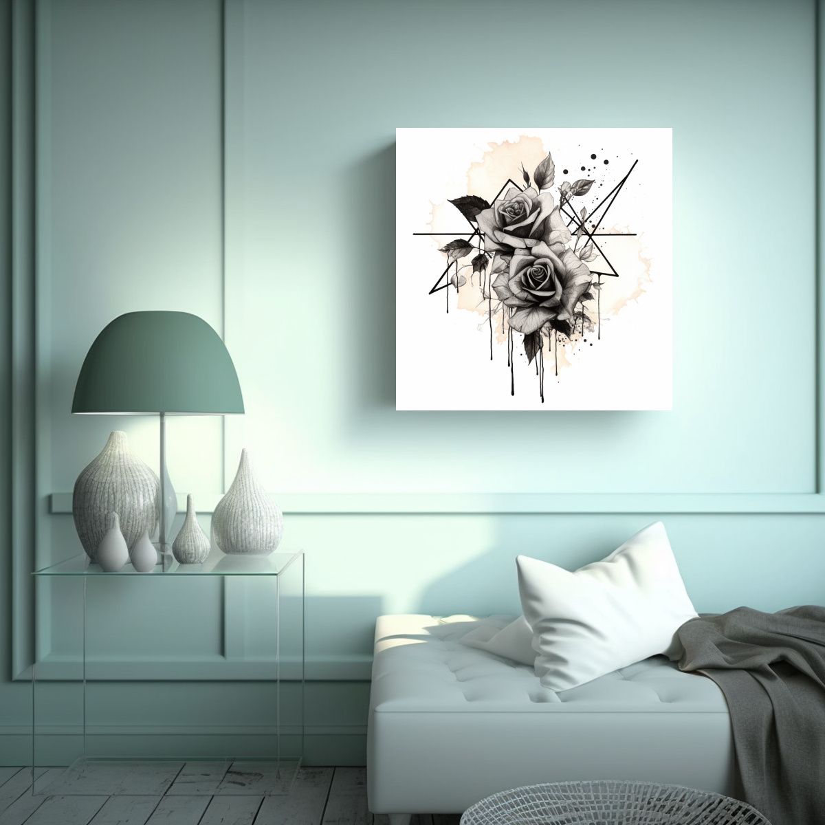 GENERICO - Diseño De Rosas Negras Geométricas En Tela 40x40 Cm