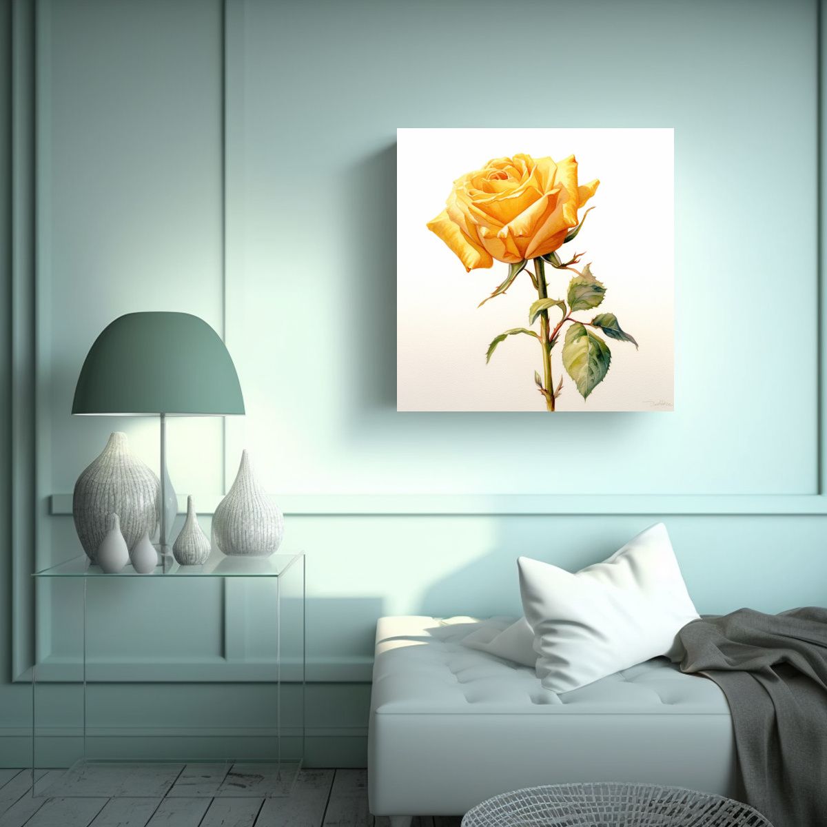 GENERICO - Cuadro De Rosa Amarilla Larga Detallada Arte 50x50 Cm