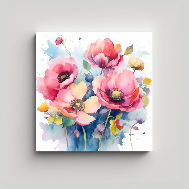 GENERICO - Cuadros Decorativos De Flores En Acuarela Tela 60x60 Cm