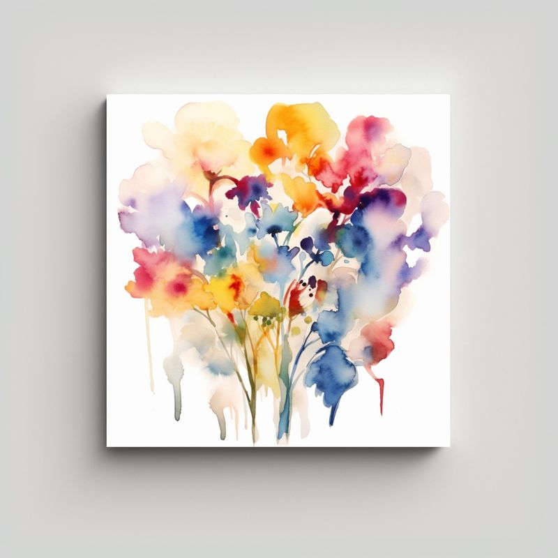 GENERICO - Cuadro Abstracto De Flores Acuarela Sublimada En 70x70 Cm