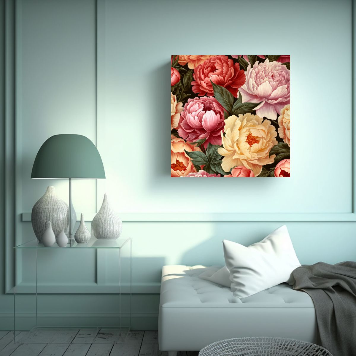 GENERICO - Cuadro Decorativo De Peonías Patrón Floral En 40x40 Cm