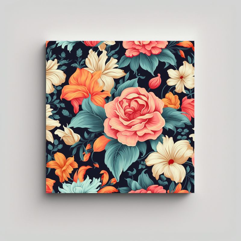 GENERICO - Diseño Floral En Arte De Pared Con Finas Líneas 90x90 Cm