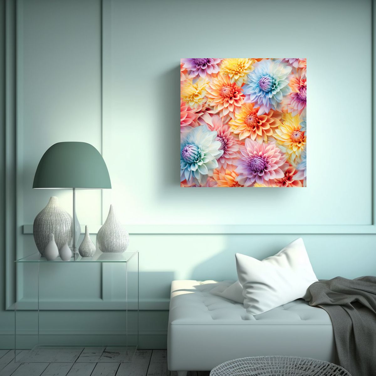 GENERICO - Cuadro Vibrante De Flores En Tonos Claros Y Lleno 80x80 Cm