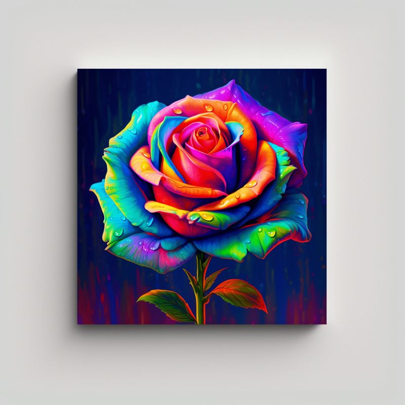 GENERICO - Rosa Multicolor Creativa En Bastidor 60x60 Cm