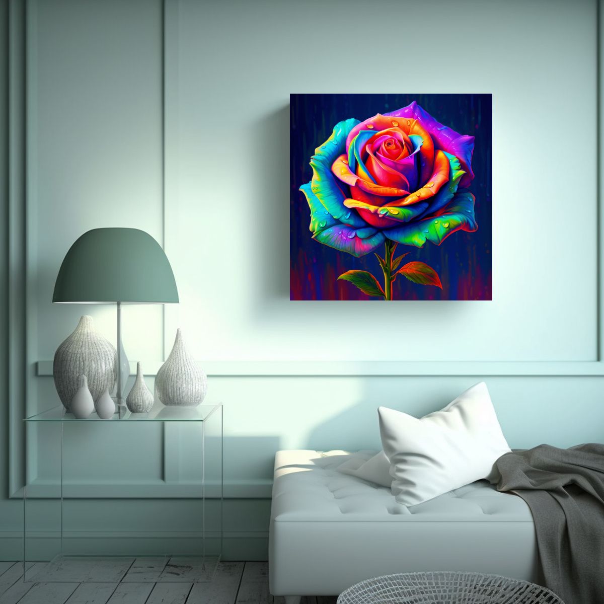 GENERICO - Rosa Multicolor Creativa En Bastidor 30x30 Cm