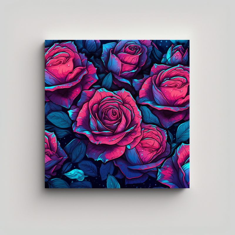 GENERICO - Cuadro Moderno Cyberpunk Patrón De Rosa 80x80 Cm