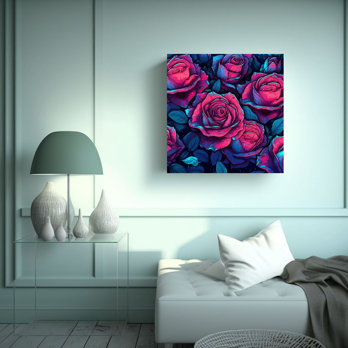 GENERICO - Cuadro Moderno Cyberpunk Patrón De Rosa 80x80 Cm