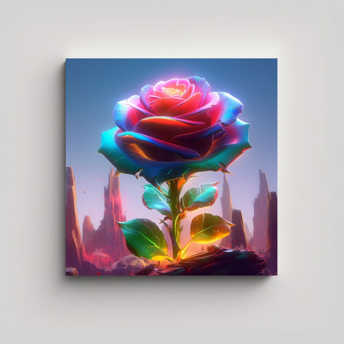 GENERICO - Cuadro Simétrico De Rosa Multicolor En Acuarela 40x40 Cm