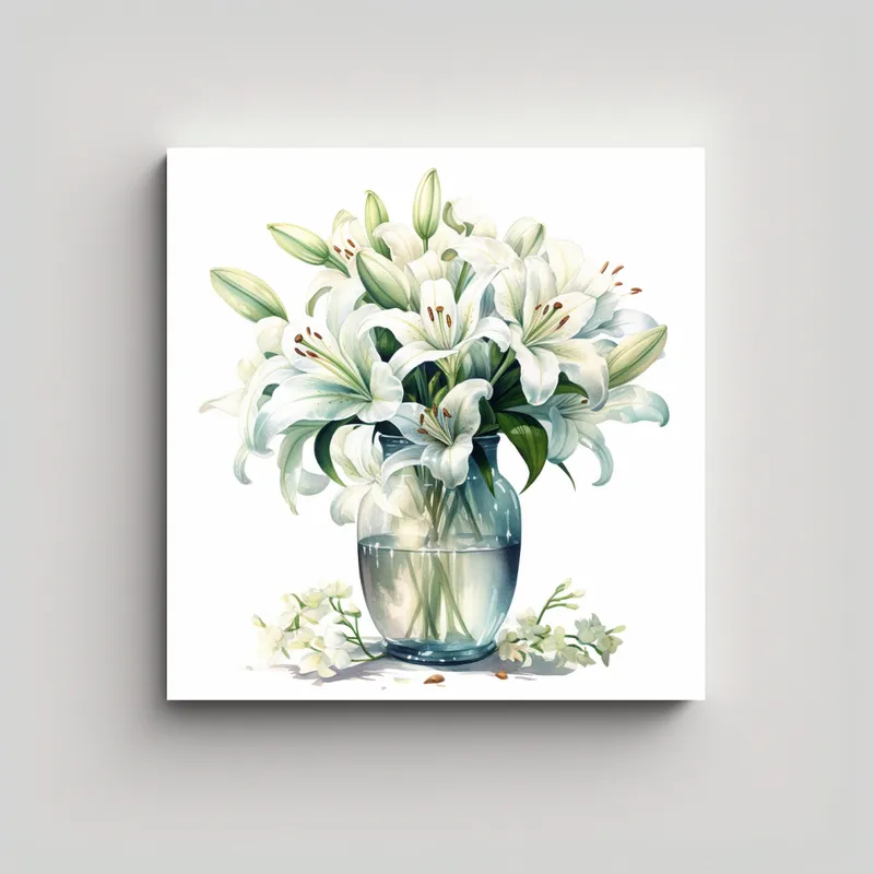 GENERICO - Vase De Lirios En Acuarela Cuadro Decorativo En 90x90 Cm