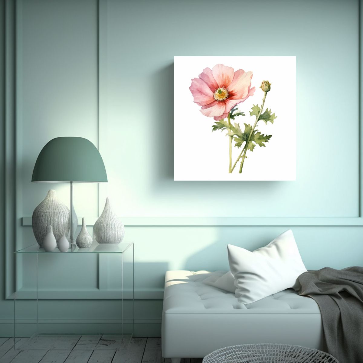 GENERICO - Patrón Intenso Y Pionía Acuarela Inglesa Arte 50x50 Cm