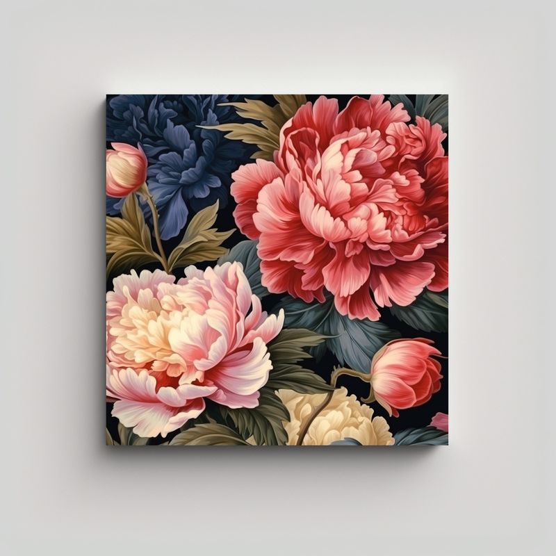 GENERICO - Lienzo Moderno De Peonías Florales En Alta 60x60 Cm