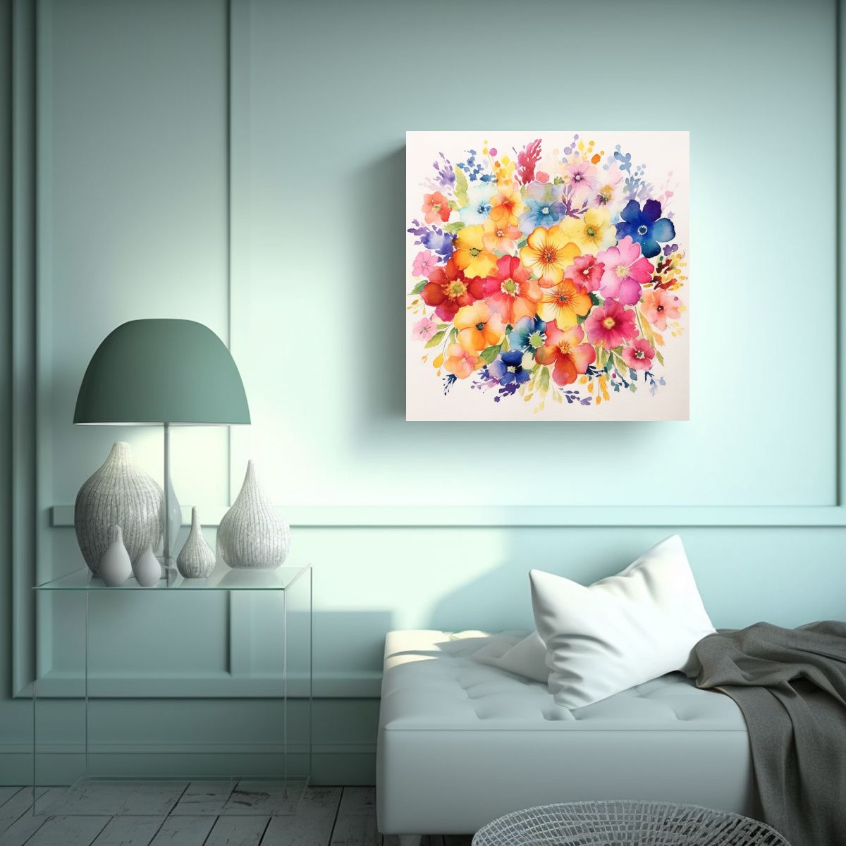 GENERICO - Dibujo Luminoso En Acuarela De Flores 90x90 Cm