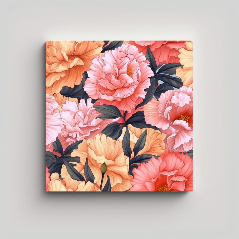 GENERICO - Composición De Flor Pion En Tinta Realista 60x60 Cm