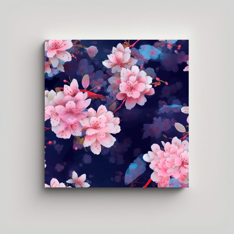 GENERICO - Cuadro Decorativo Floral Rosa En Azul Oscuro - 90x90 Cm