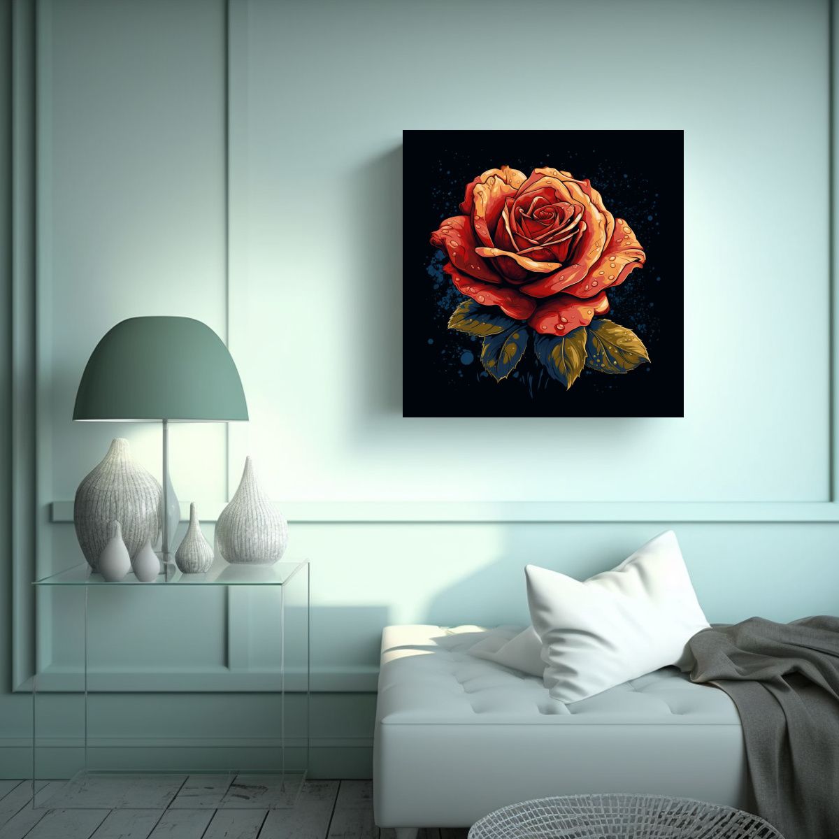 GENERICO - Cuadro Moderno De Verano Vectorizado Con Rosa 30x30 Cm