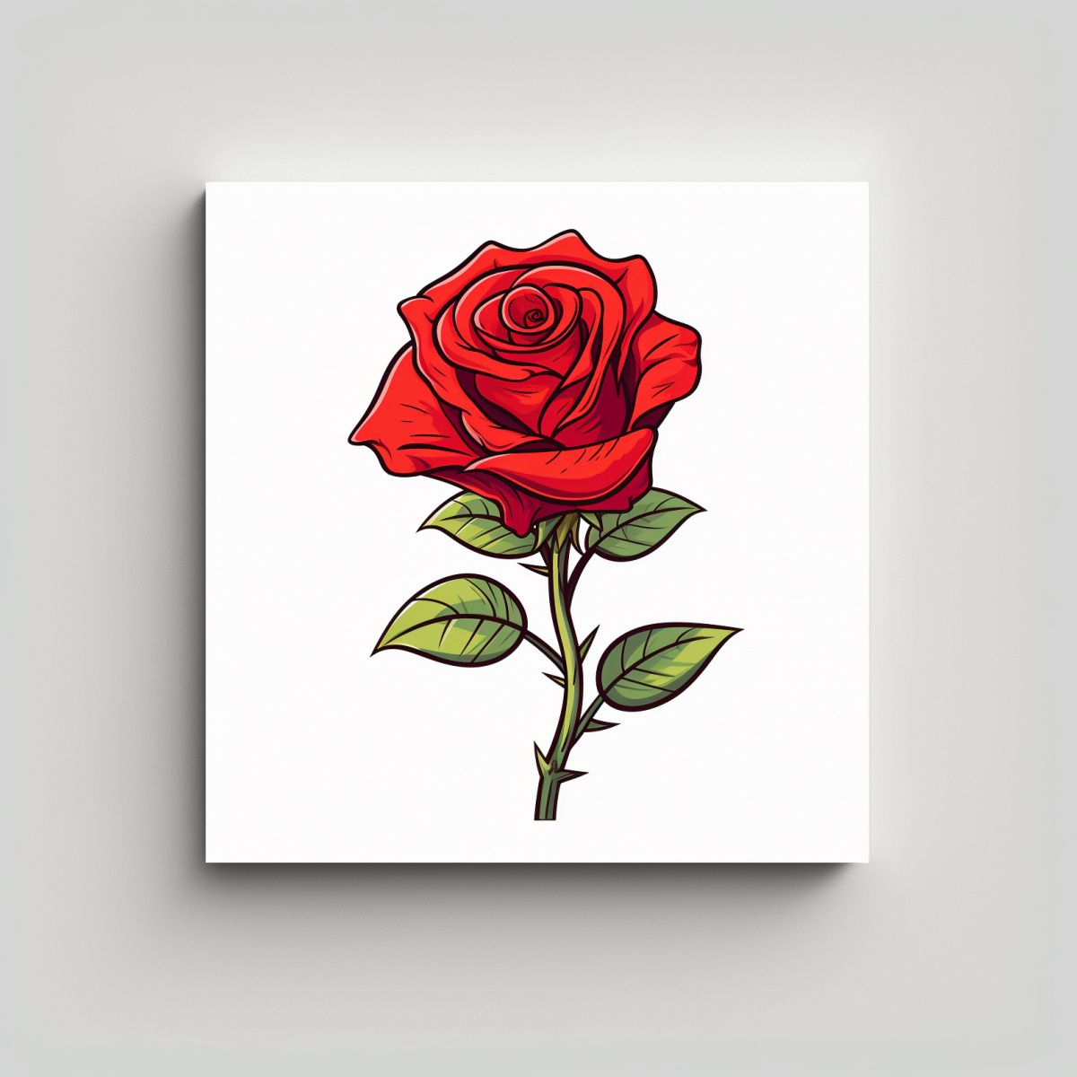 GENERICO - Cuadro Estilo Cartoon De Rosa Roja Decoración 60x60 Cm