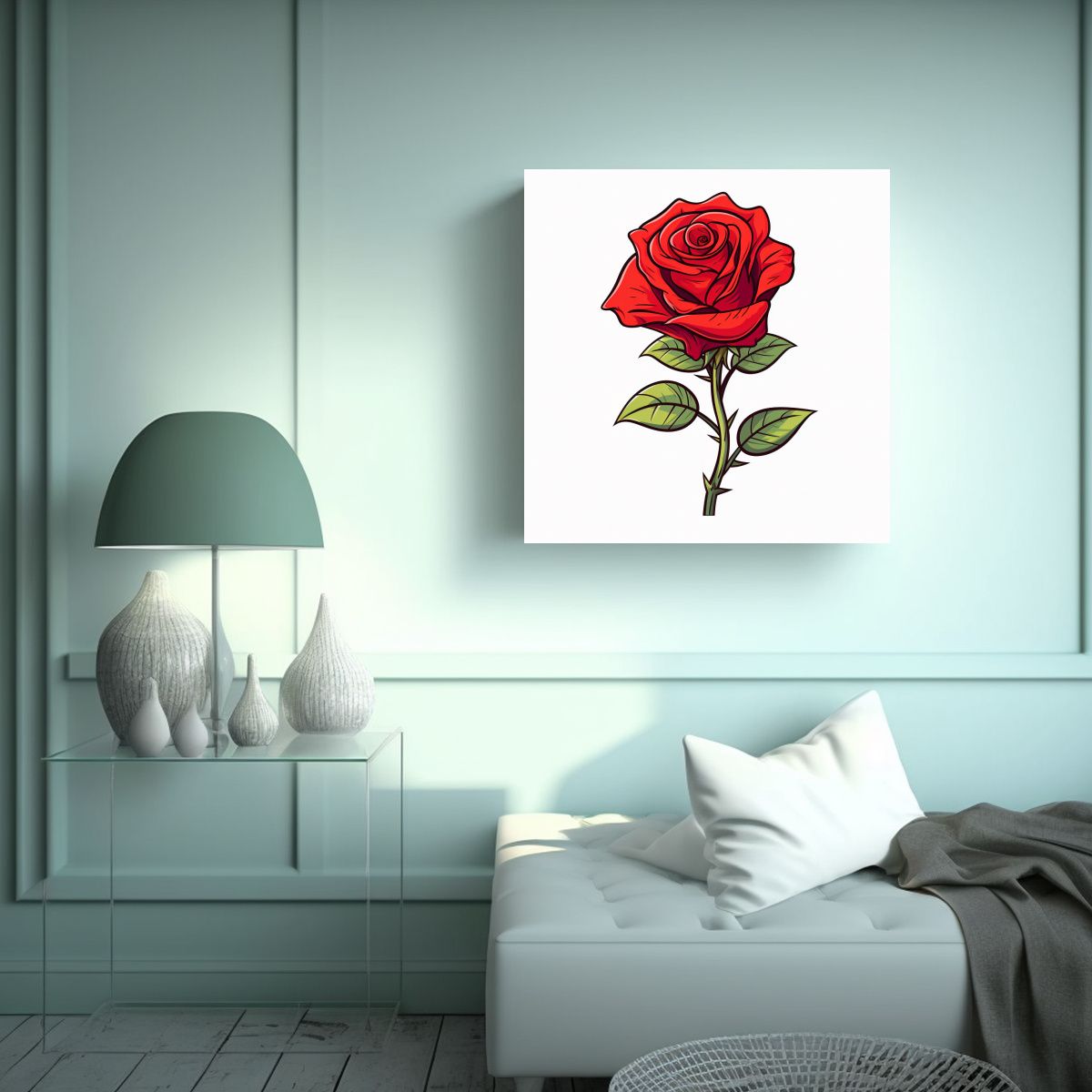 GENERICO - Cuadro Estilo Cartoon De Rosa Roja Decoración 40x40 Cm