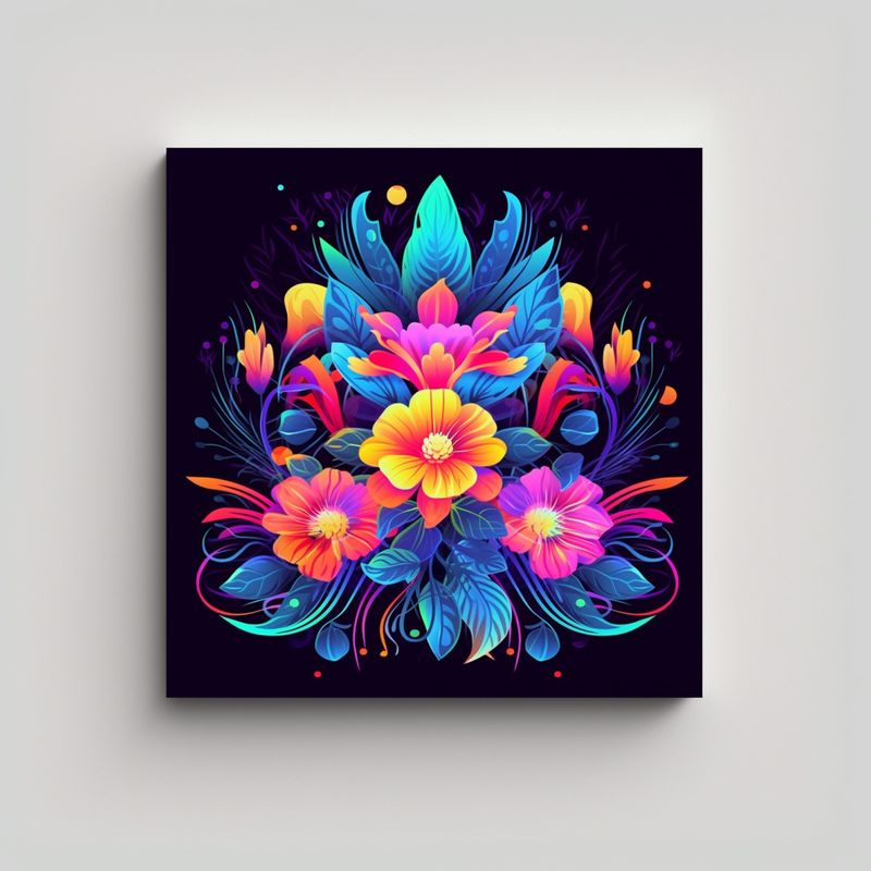 GENERICO - Cuadro Futurista Jardín Neon Colores Alta 70x70 Cm