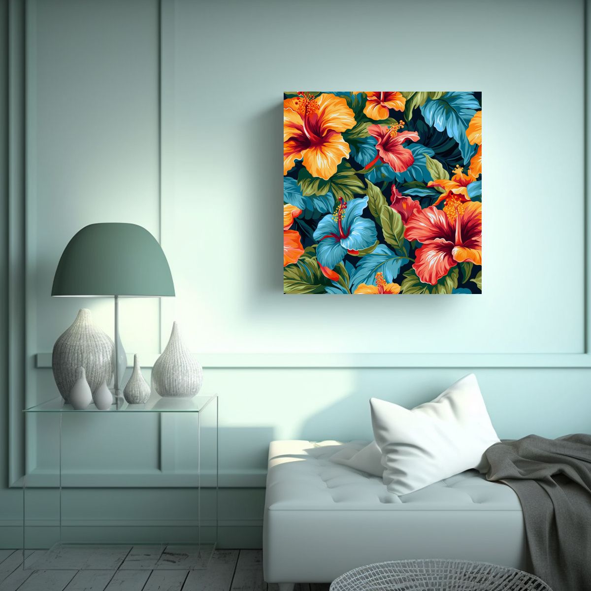 GENERICO - Cuadro Refinado De Hibiscus En Óleo 70x70 Cm