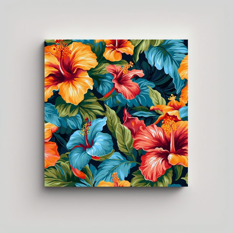 GENERICO - Cuadro Refinado De Hibiscus En Óleo 60x60 Cm