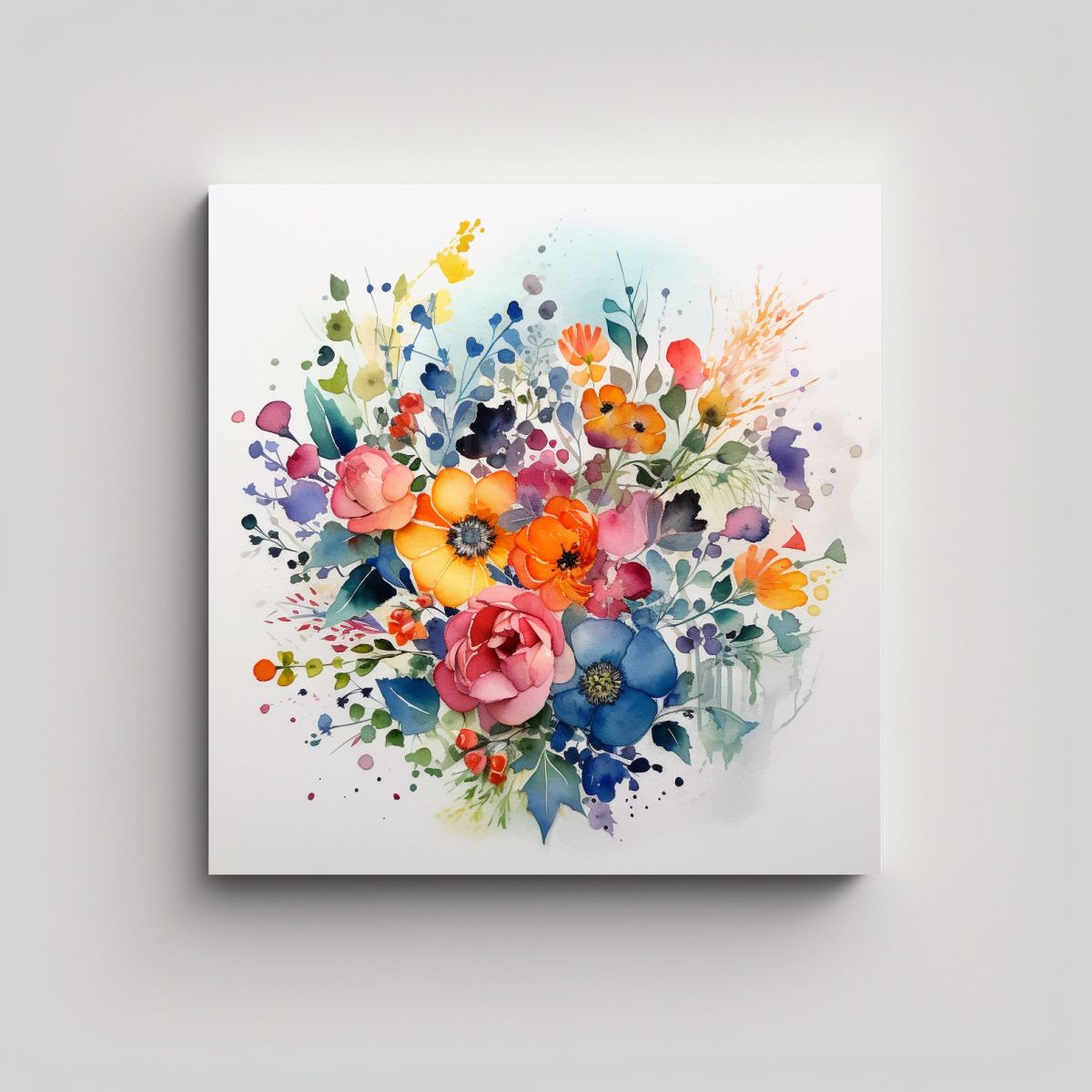 GENERICO - Composición Dinámica De Flores En Acuarela 80x80 Cm