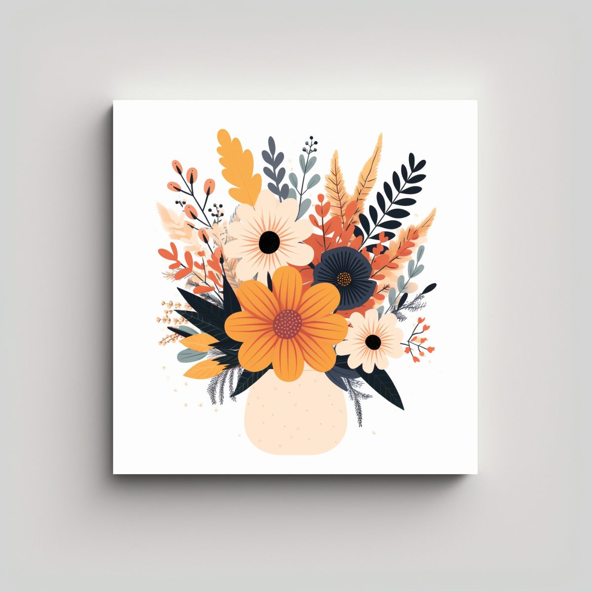 GENERICO - Arreglo Floral Boho En Tela En Bastidor 50x50 Cm