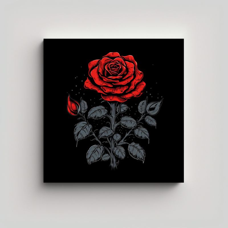 GENERICO - Rosa Roja Destaca Entre Rosas Negras Cuadro 90x90 Cm