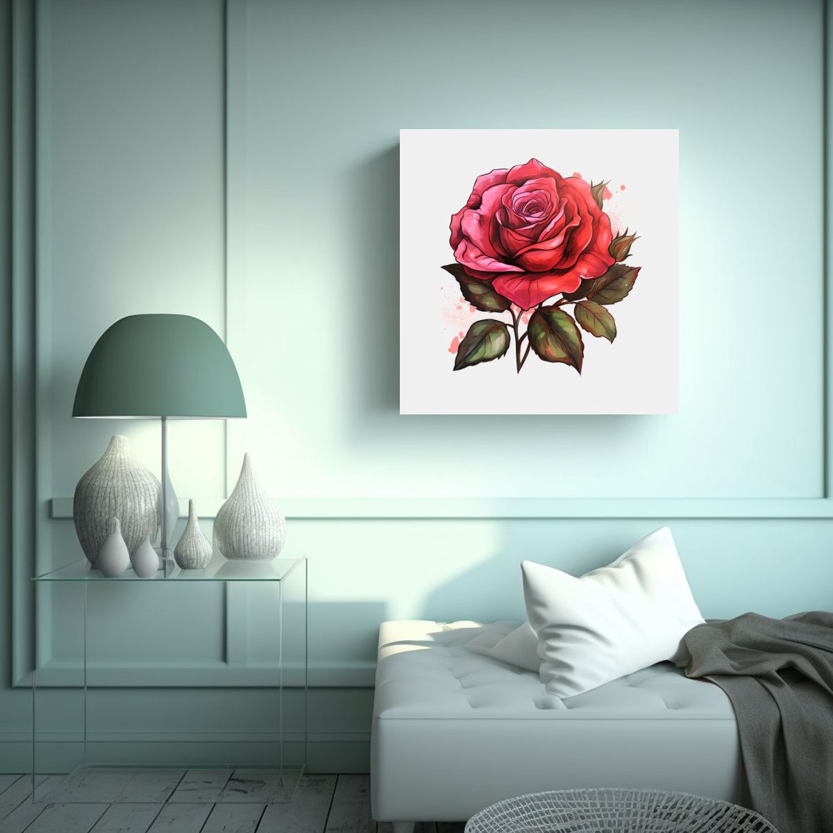 GENERICO - Ilustración Detallada De Rosa En Canva De Alta 30x30 Cm