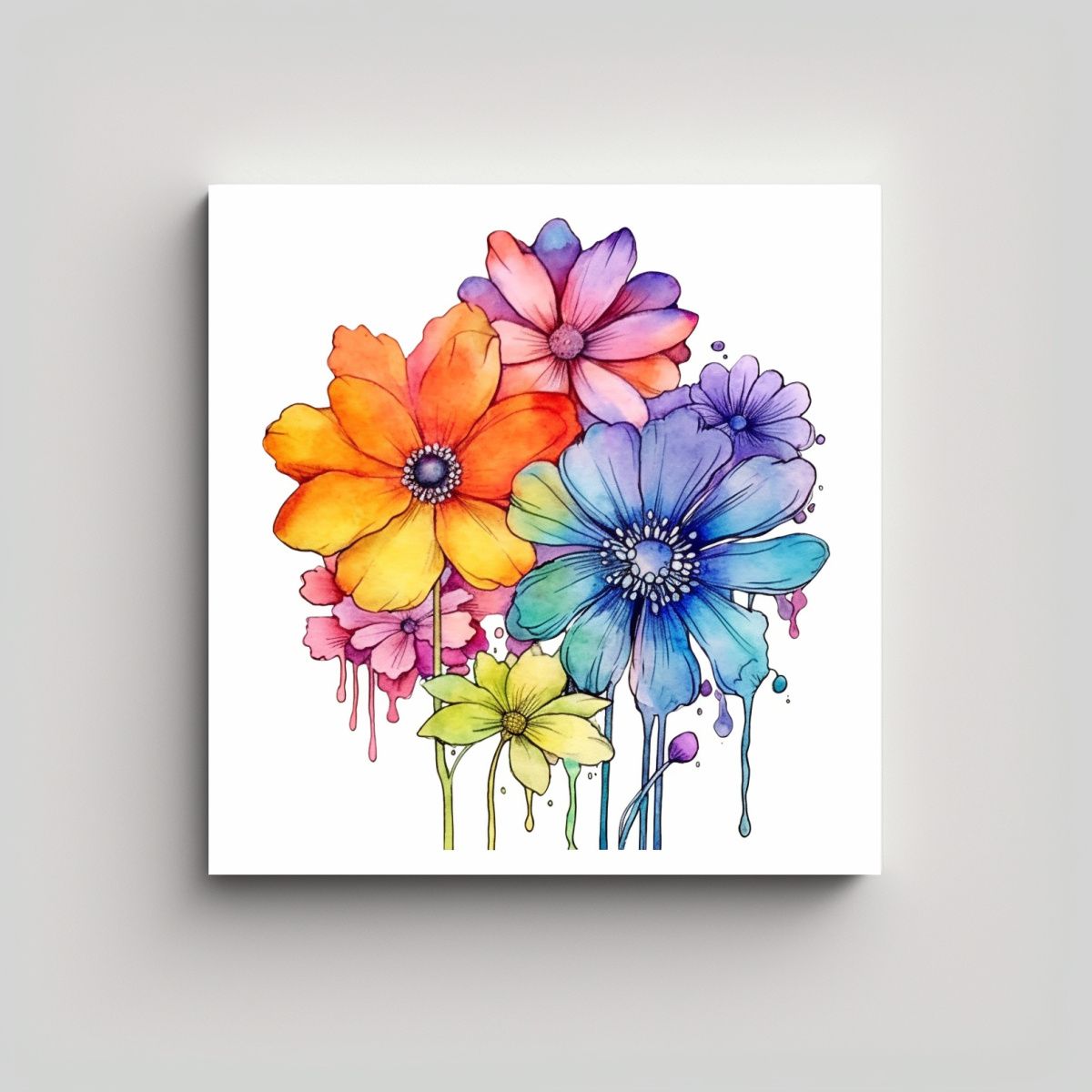 GENERICO - Cuadro Moderno De Flores Vibrantes En Acuarela Y 40x40 Cm