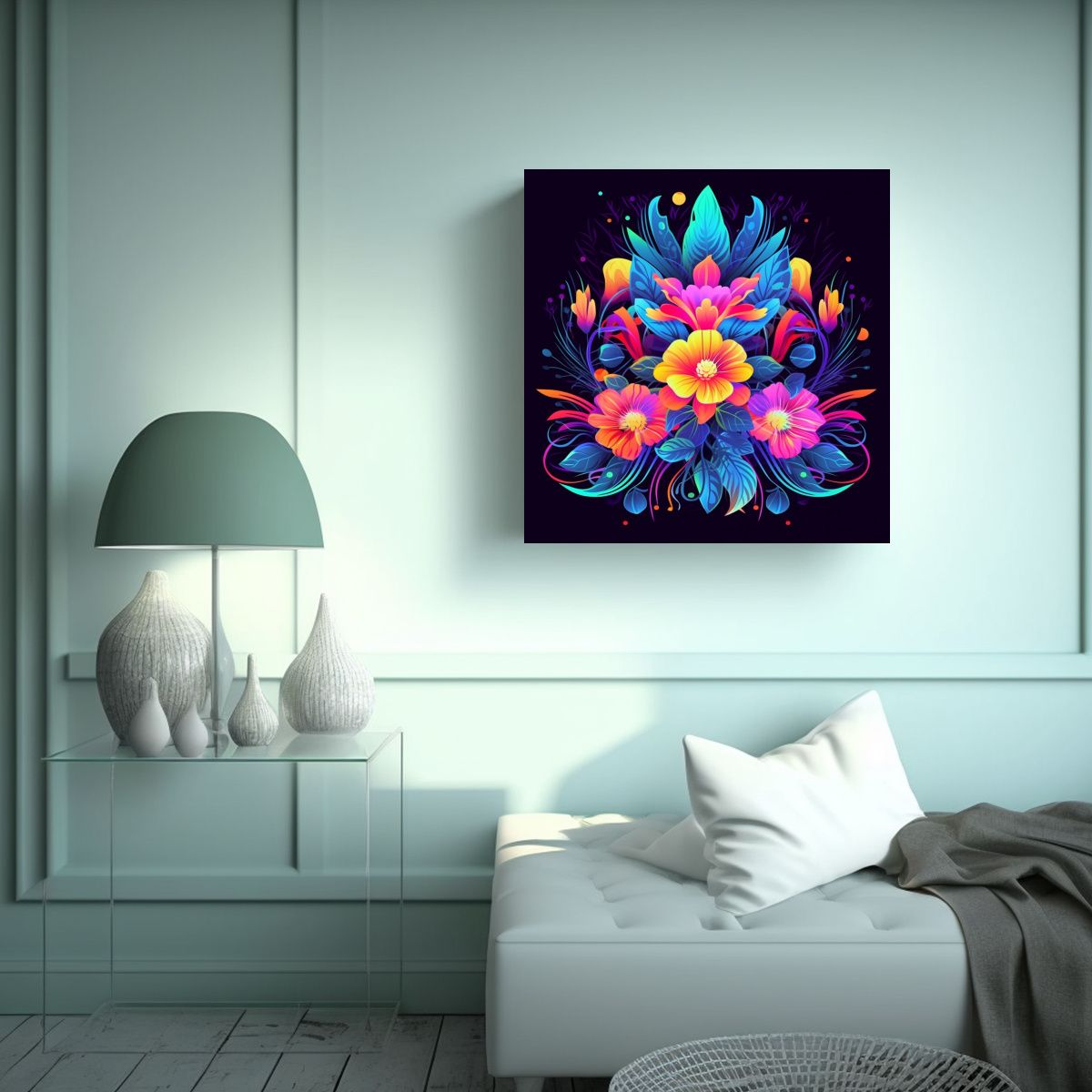 GENERICO - Cuadro Futurista Jardín Neon Colores Alta 40x40 Cm