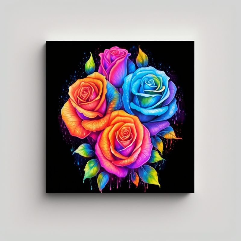 GENERICO - Cuadro Vibrante De Rosas Neón Expresión Visual 60x60 Cm