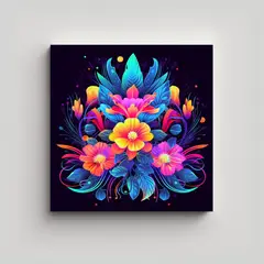 GENERICO - Cuadro Futurista Jardín Neon Colores Alta 30x30 Cm.