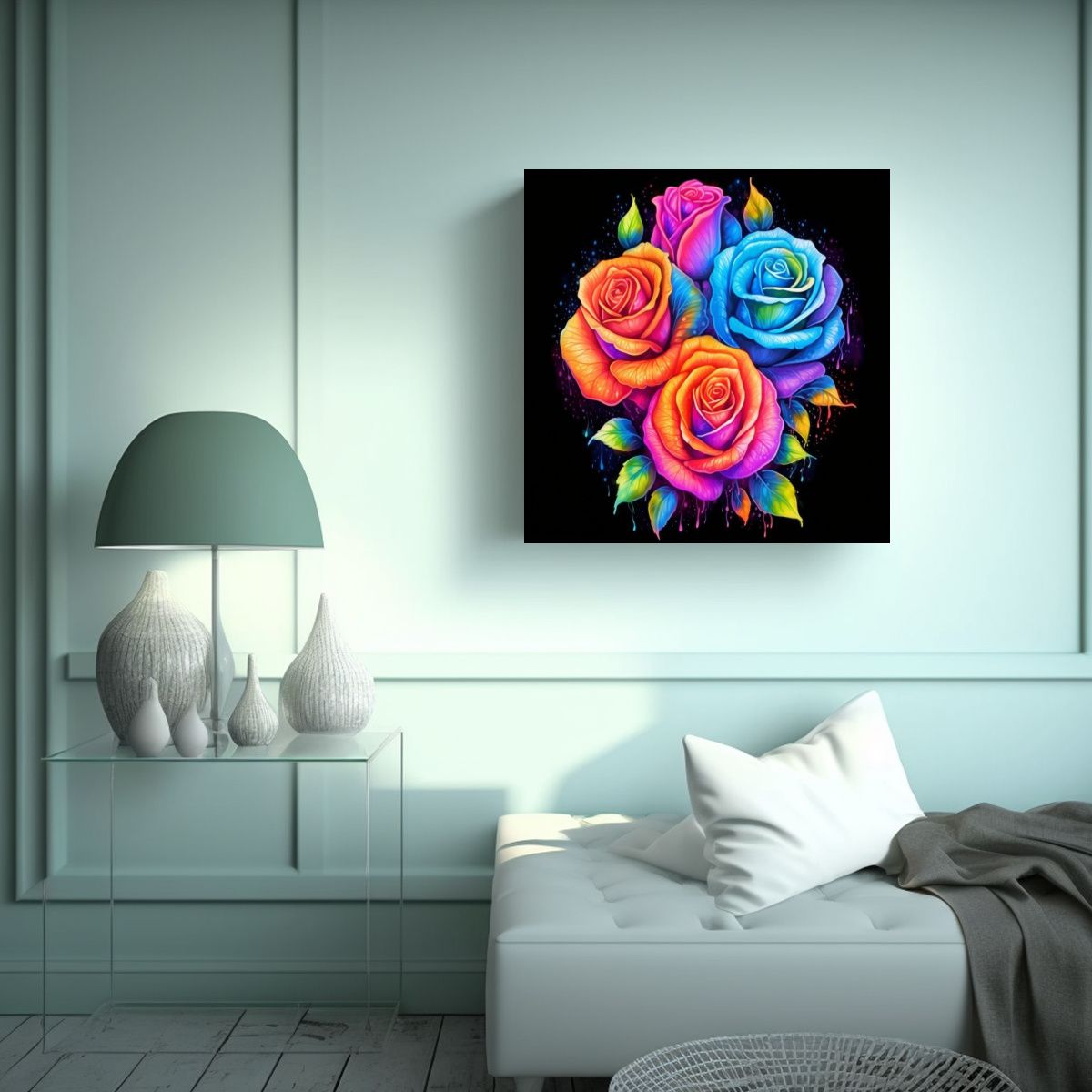 GENERICO - Cuadro Vibrante De Rosas Neón Expresión Visual 30x30 Cm