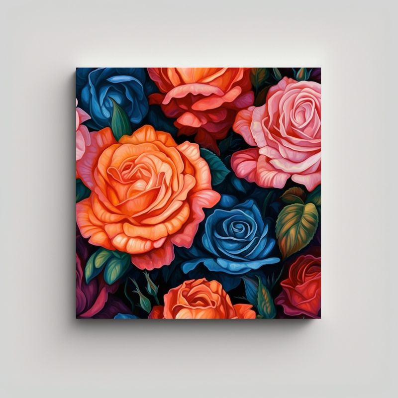 GENERICO - Composición Armónica De Rosas Oscuras En Cuadro 50x50 Cm