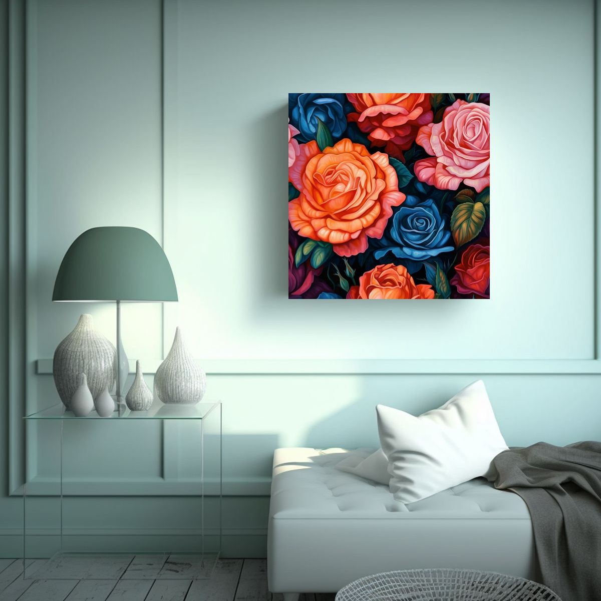 GENERICO - Composición Armónica De Rosas Oscuras En Cuadro 30x30 Cm