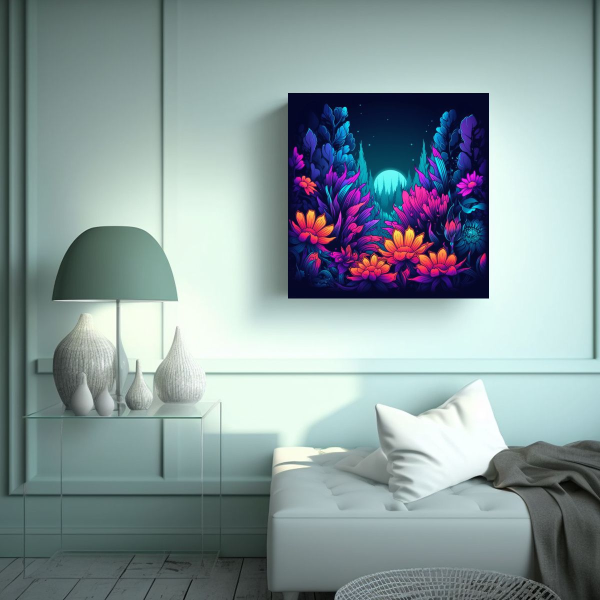 GENERICO - Jardín Futurista Con Flores Neón Arte De Pared 50x50 Cm