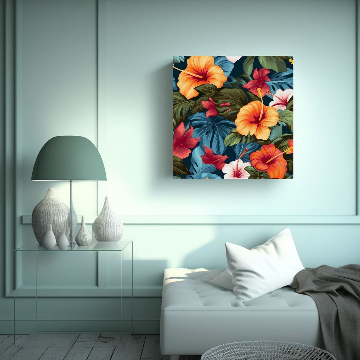 GENERICO - Elegante Cuadro De Acuarela De Hibiscus Tropical 50x50 Cm