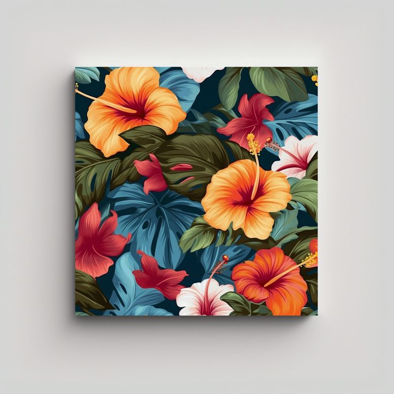 GENERICO - Elegante Cuadro De Acuarela De Hibiscus Tropical 30x30 Cm