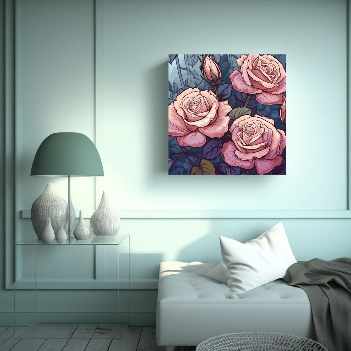 GENERICO - Ilustración De Rosas En Estilo Art Nouveau En 70x70 Cm