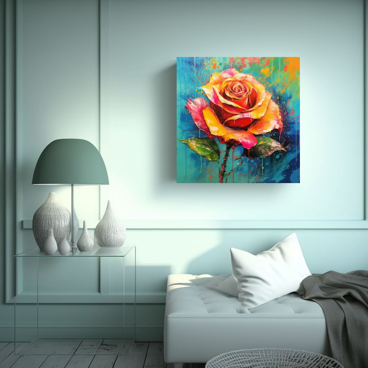 GENERICO - Rosa Magnífica En Acrílico Composición 30x30 Cm