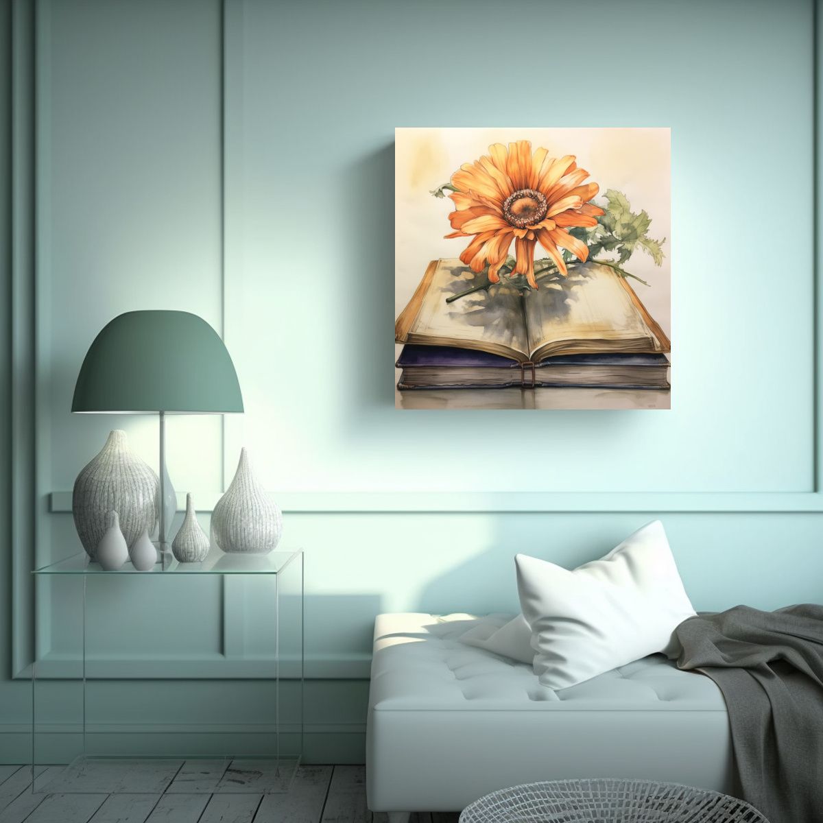 GENERICO - Cuadro De Lectura De Verano Con Flores Acuarela 90x90 Cm