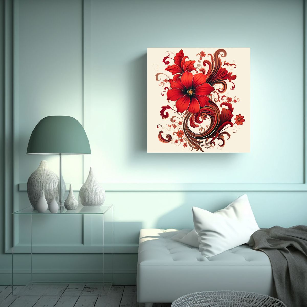 GENERICO - Arte Moderno Canva Diseño De Flor Roja 90x90 Cm