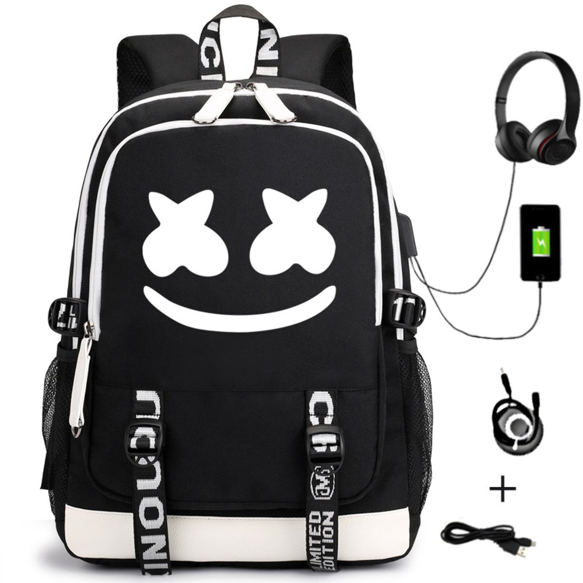 TIOZONEY - Mochila Marshmello Bolsa de carga USB de tela Oxford