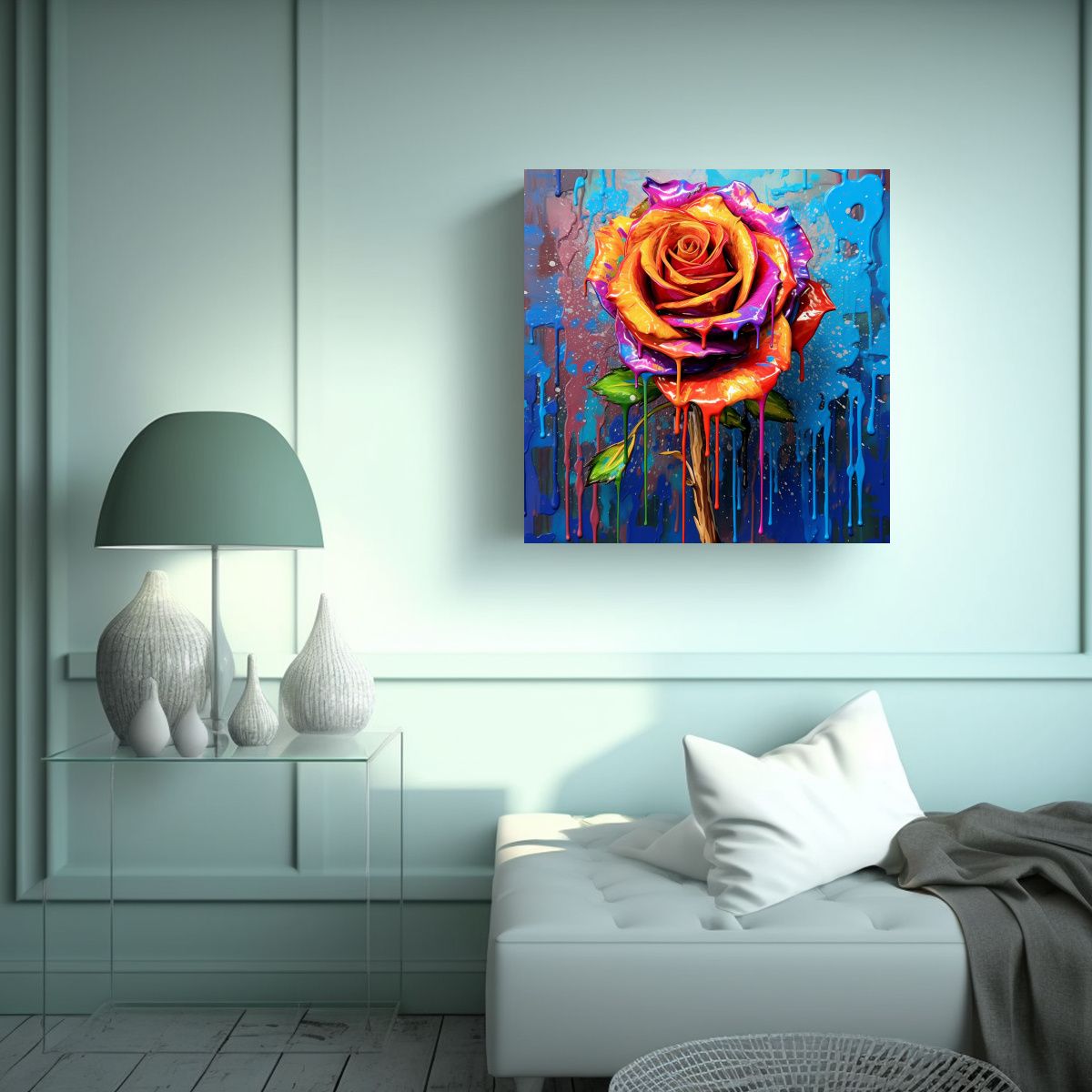 GENERICO - Cuadro De Rosa Colorida Lienzo Acuarela Con 50x50 Cm