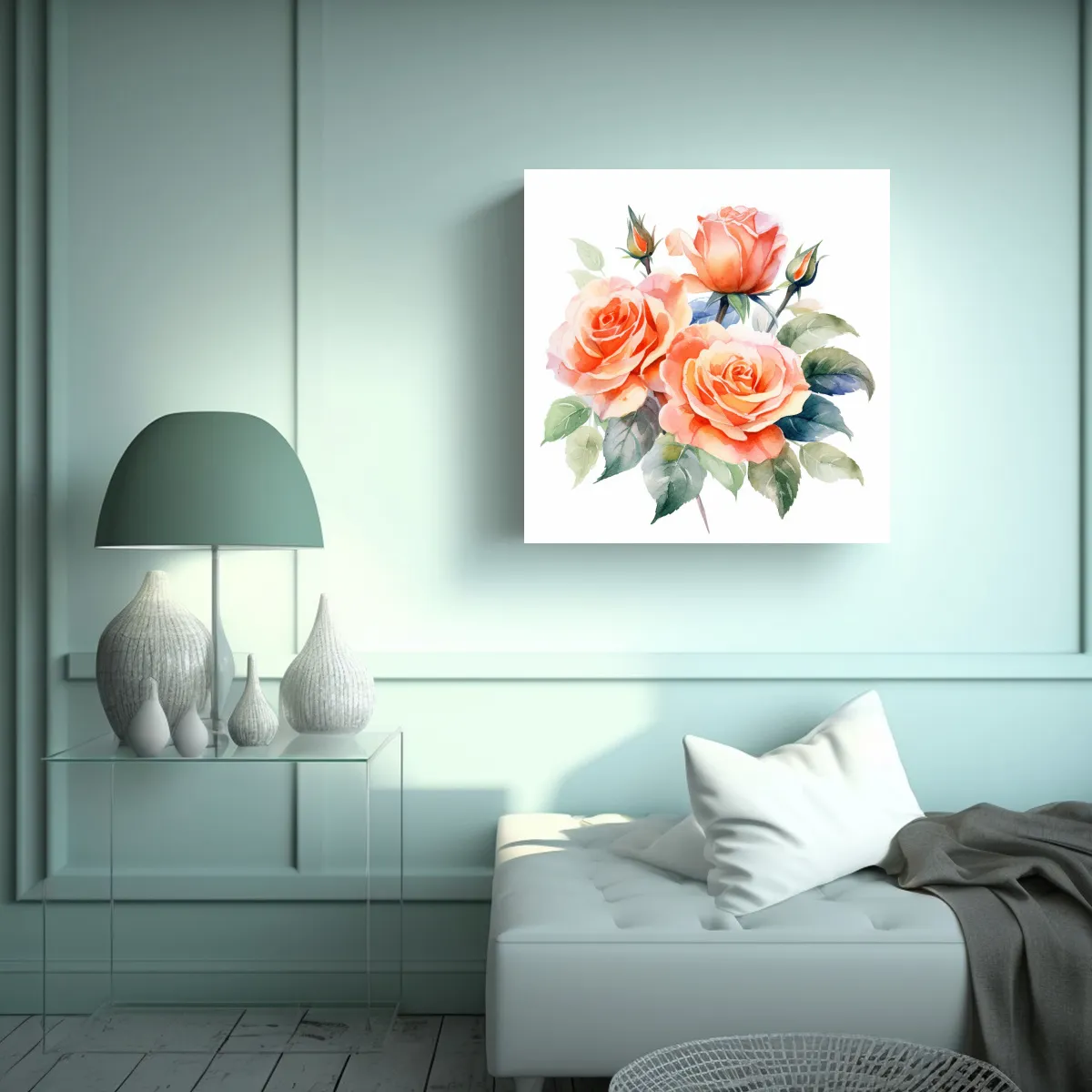 GENERICO - Roses Acuarela Modernas Cuadros Decorativos Para 70x70 Cm