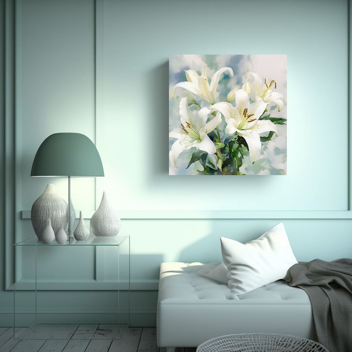 GENERICO - Cuadro Decorativo De Lirios Orientales Blancos En 70x70 Cm