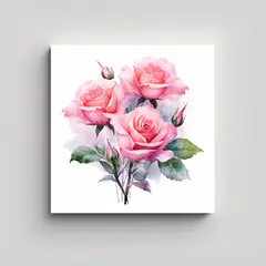 GENERICO - Composición De Rosas Rosadas En Acuarela Y Fino 40x40 Cm