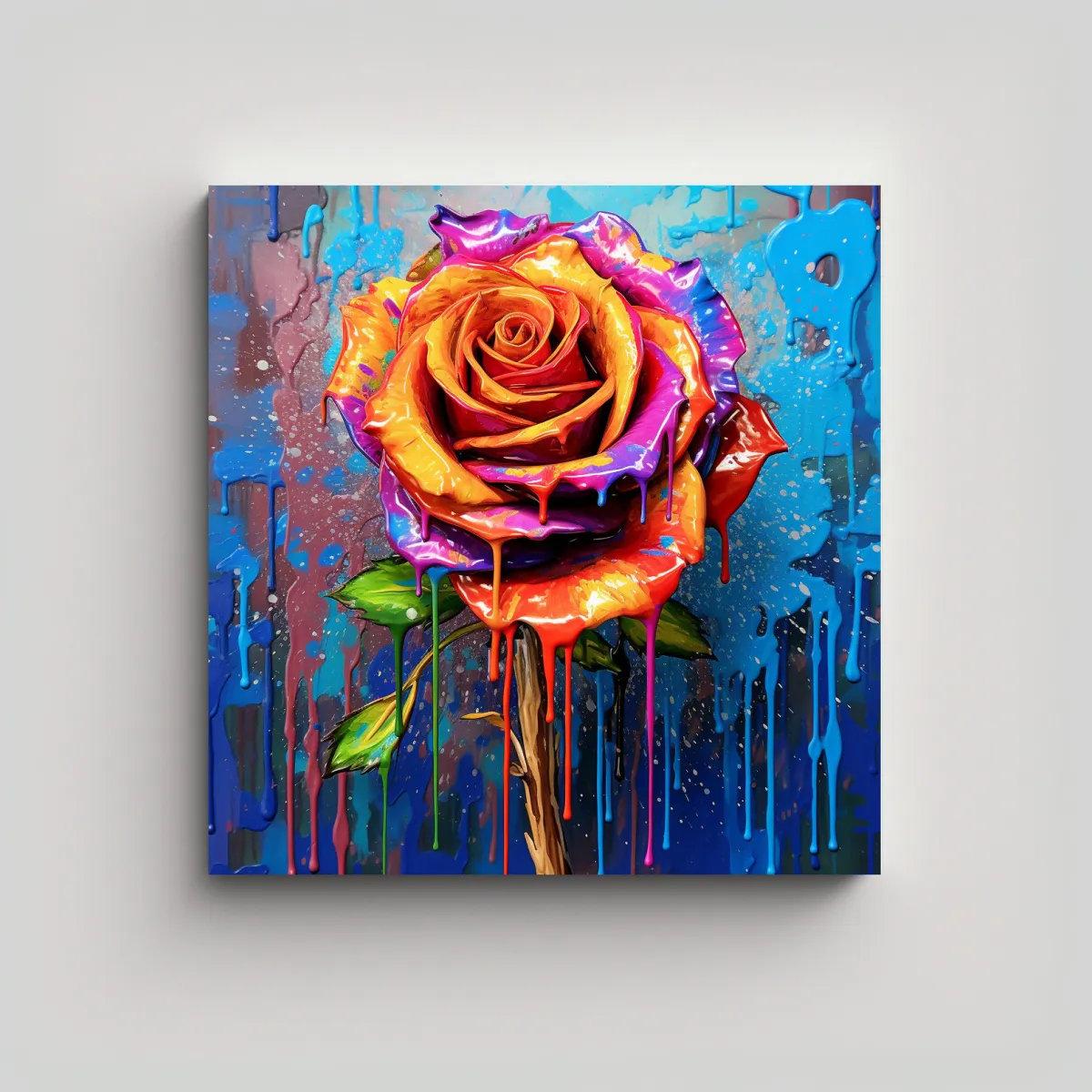 GENERICO - Cuadro De Rosa Colorida Lienzo Acuarela Con 40x40 Cm