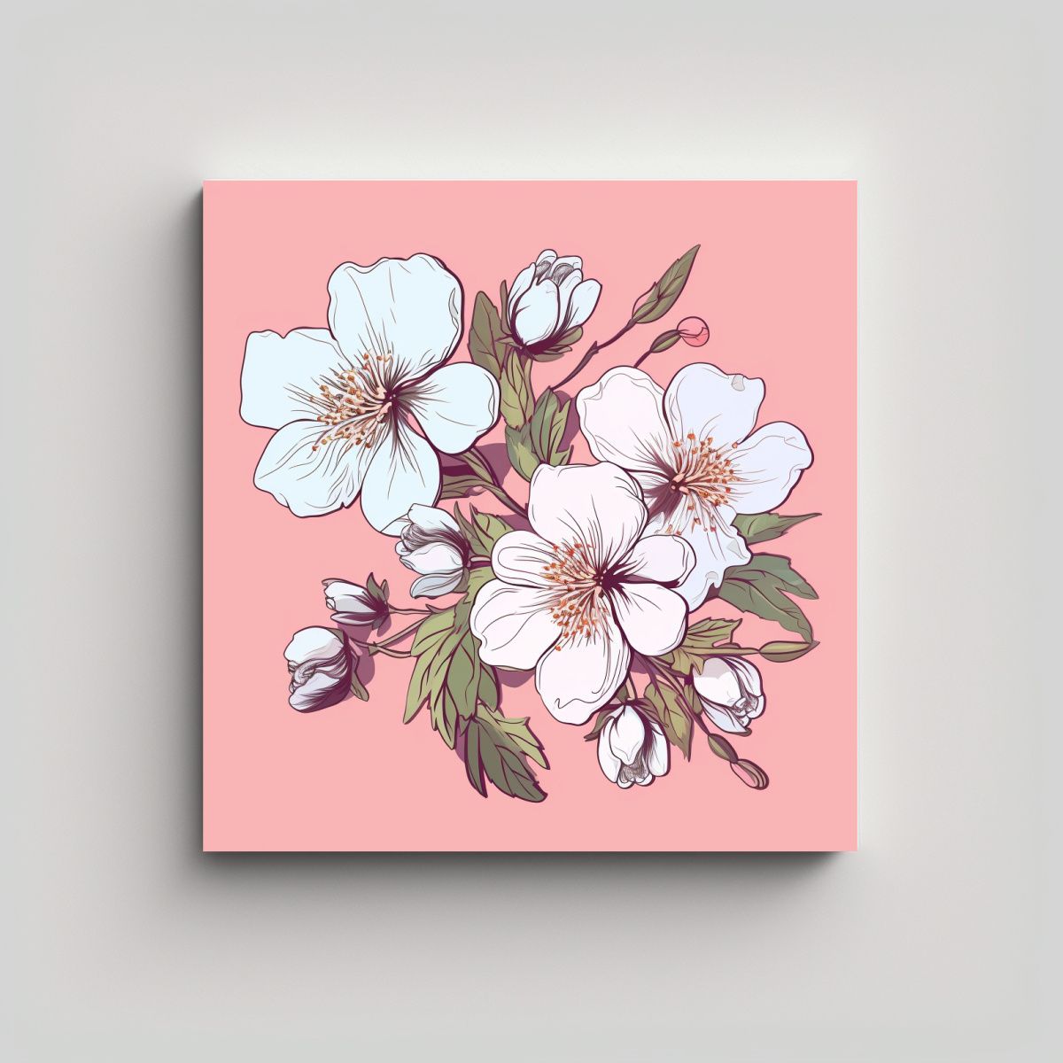 GENERICO - Figuras Vintage En Canva Con Detalles De Flores 50x50 Cm