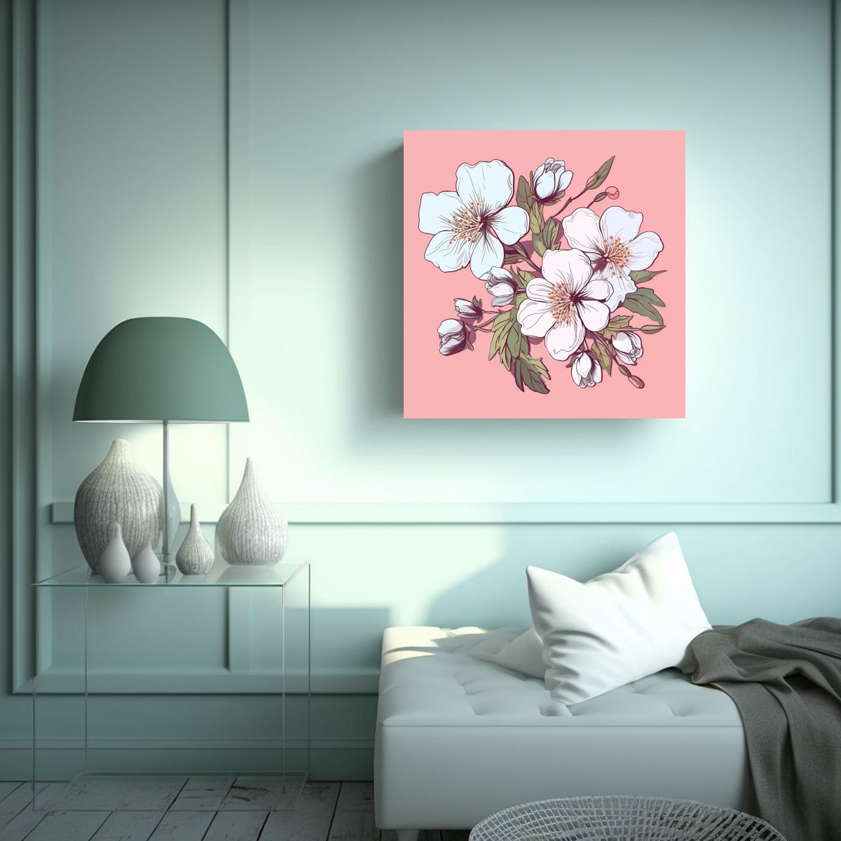 GENERICO - Figuras Vintage En Canva Con Detalles De Flores 50x50 Cm